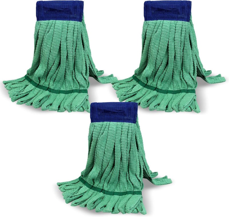 BeiLan Heavy Duty Commercial Mop Head Replacement for Rubbermaid: 3 Packs 14oz Microfiber Tube Lint Free Industrial Heavy Duty Mop Head for Floor Cleaning - Super Absorbent & Bleach-Safe (Green) - Image 1